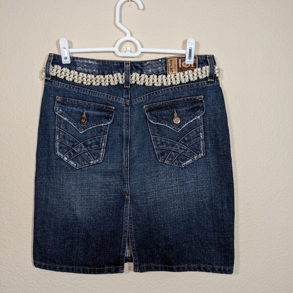 Denim Mini Skirt with Pearl Bead and Silver Belt - Picture 6 of 7